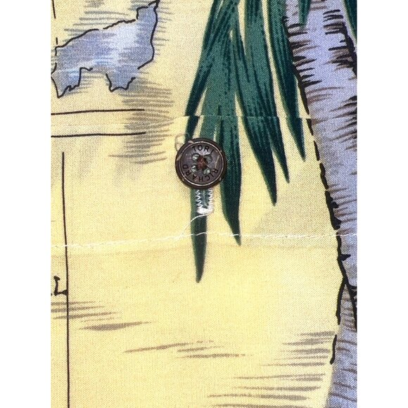 Tori Richard Hawaiian Shirt Mens L Yellow Palm Print Viscose Cocktail Aloha Dsgn - Picture 5 of 8